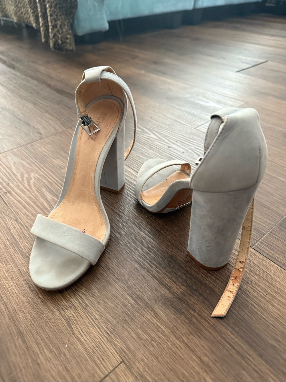 Baby Blue Suede Block Heel Sandals with Ankle Strap size 7.5-8 used